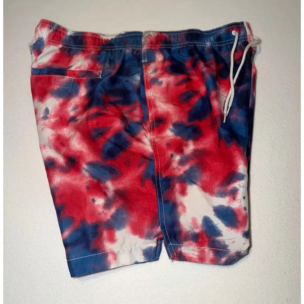 Walnut & 39th men’s tie dye red, white and blue patriotic swim trunks